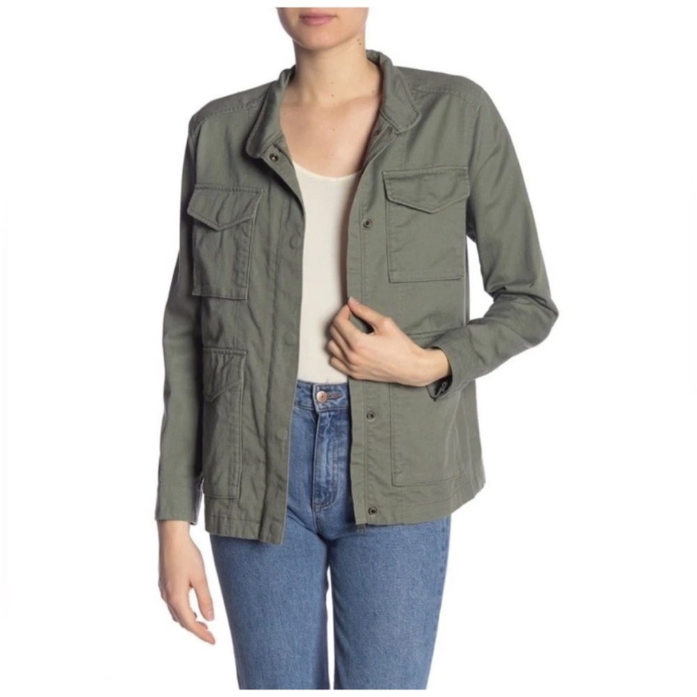 Vince Women's Jacket XSmall Military Canvas Olive Green Utility Pockets Jacket